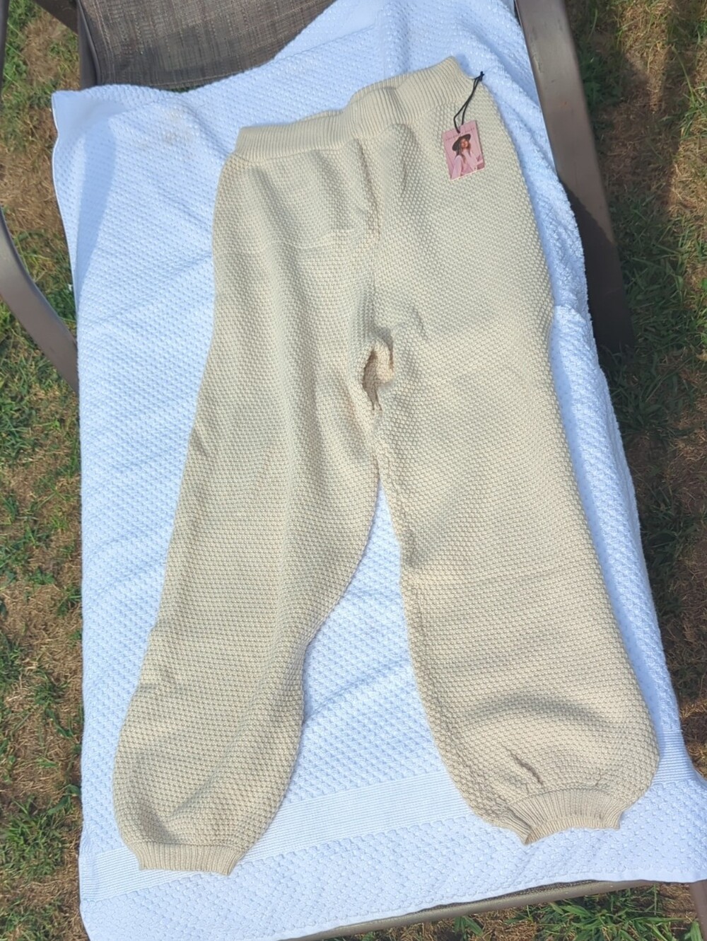 Sincerly Jules Cream Waffle-Knit Wide Leg Pants
